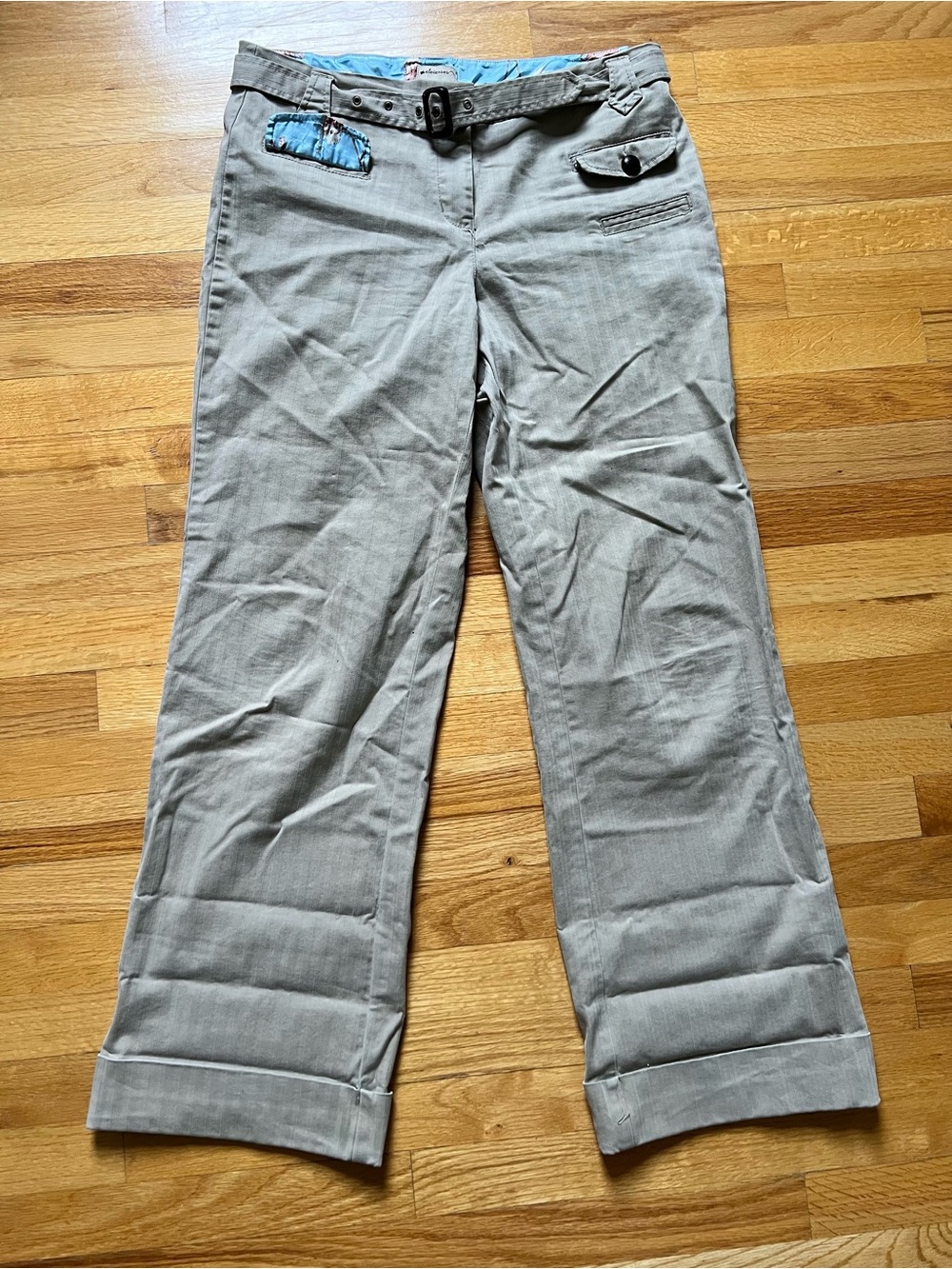 Elevenses Tan Wide-Leg Pants with Belt Detail size 10